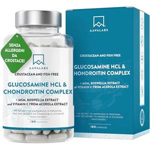 AAVALABS Glucosamina Condroitina MSM Integratore Alto Dosaggio con Boswellia Serrata e Vitamina C Naturale da Acerola - Senza Pesce e Crostacei - Integratore Difese Immunitarie, Ossa, Cartilagini - 180 Capsule