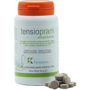 Tensiopram® - Integratore Alimentare 100% Naturale con Formula Patentata: Zafferano, Tè verde, Valeriana, Vit.D e Melatonina, per Ansia, Stress, Umore e Sonno, 60 Compresse Orosolubili, Vegan