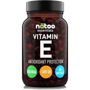 NÄTOO Vitamina E 400 UI Perle 268mg Softgel 60, Integratore Naturale (D-Alfa-Tocoferolo), Vitamina E Pura Potente Antiossidante, Vit E Alto Dosaggio 2233% del VNR
