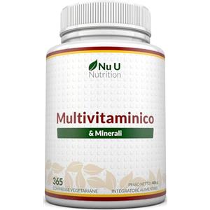 Nu U Nutrition Multivitaminico Completo - 365 Compresse (1 Anno di Scorta) - 25 Vitamine e Minerali Essenziali per Uomo e Donna - Adatto ai Vegetariani - Prodotto in Europa - Integratore Nu U Nutrition
