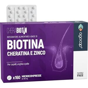 Agocap Cherabiotin, integratori a base di Biotina, Cheratina e Zinco. Vitamine per unghie e pelle. crescita capelli e anticaduta donna. 160 micro compresse, 5 MESI DI FORNITURA