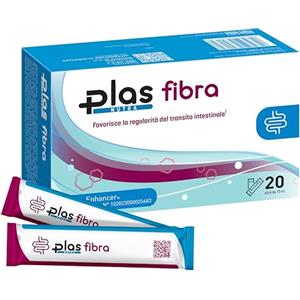 PLAS Pharma PLAS FIBRA Lassativo Forte per Stitichezza e Gonfiore Addominale Supporto al Transito Intestinale e alla Flora Con Fibre Naturali Ideale per Pancia Gonfia e Pancia Piatta 20 Stick Gel Senza Acqua