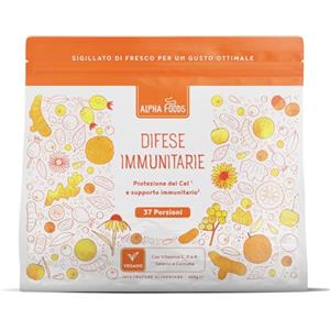 Alpha Foods Integratore Difese Immunitarie in Polvere | 450 g | con Vitamina C, D e K2, Quercetina, Camu, Curcuma, Zenzero, Selenio, Echinacea e NAC | Supportare il Sistema Immunitario | Alpha Foods