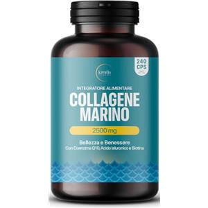Krealis Collagene Marino con Acido Ialuronico - 240 Capsule, 2500 mg Collagene Idrolizzato, Coenzima Q10, Biotina, Vitamina C, Zinco - integratore per Pelle, Capelli, Articolazioni