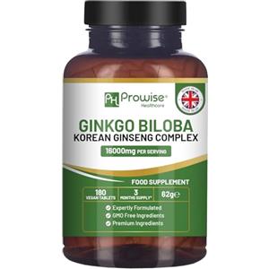 PH PROWISE Healthcare Compresse di Ginkgo Biloba e Ginseng Coreano 16000mg 180 compresse vegane | Prodotto nel Regno Unito da Prowise Healthcare