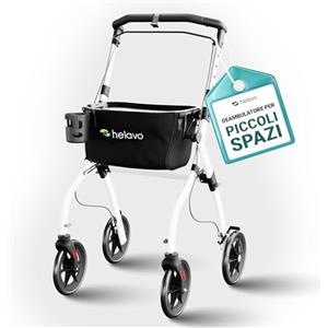 Helavo deambulatore per anziani per casa pieghevole con vassoio - Rollator deambulatore 4 ruote per interni - Ultraleggero, stretto, regolabile, con freni, cestino, portabicchieri
