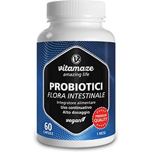 Vitamaze - amazing life Probiotici per Intestino 16,2 Miliardi di UFC + Inulina al giorno, Fermenti Lattici Probiotici per la Flora Intestinale, Integratori de Alto Dosaggio 60 Capsule de Probiotici e Prebiotici. Vitamaze®