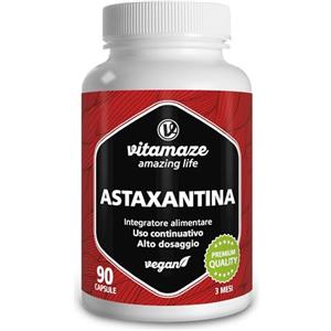Vitamaze - amazing life Vitamaze® Astaxantina Capsule + Vitamina B1 ad Alto Dosaggio e Vegan, 90 Capsule per 3 Mesi de 4 mg di Pura Astaxantina Naturale in Polvere dalle Alghe, Integratore Alimentare senza Additivi.