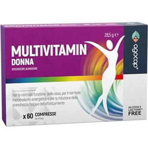 Agocap Multivitaminico Donna - Vitamine Donna. Integratori Stanchezza, contro l' affaticamento fisico e mentale. Multivitaminico completo donna, Zinco, Ferro, vit B, C, D, E, H. Integratori cambio stagione