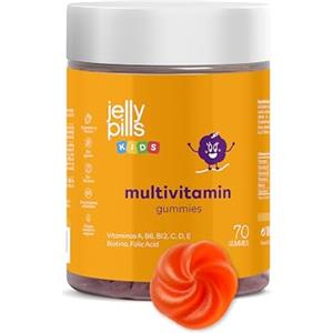 Jelly Pills Gommose Multivitaminiche & Minerali per Bambini - 70 Gommose Vegane - Senza Zuccheri Aggiunti - Gusto Fragola - A, B, C, D, E, Zinco, Biotina & Acido Folico