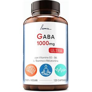 POEMIA Gaba 1000 MG ULTRA Con L-Teanina Vitamina B3 B6 (Scorta per 2 mesi) 120 Capsule Gaba Integratore Per Stress e Ansia | Sonno | Rilassamento Fisico e Mentale | Concentrazione Poemia