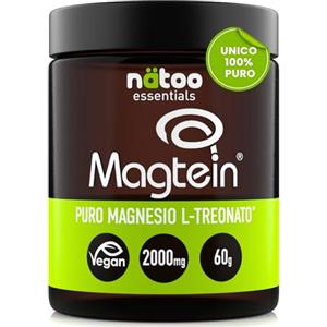 Nätoo Magnesio Treonato in Polvere Solubile 60g, Integratore di Magtein® Puro per Sistema Nervoso, Memoria e Concentrazione, Magnesio in Polvere, Facile da Sciogliere, Insapore, Vegan
