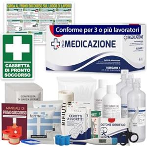 ONFARMA KIT REINTEGRO pronto soccorso ALLEGATO 1 senza Sfigmomanometro - Con Cartello adesivo "Istruzioni di primo soccorso" Pacchetto di medicazione per attività più 3 dipendenti, Conforme DM388/DL81