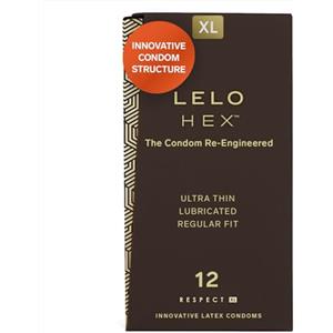 LELO HEX Respect XL Preservativi Grandi Extra Rinforzati, Profilattici Sottili e Robusti in Lattice, Diametro 58 mm (Confezione da 12)