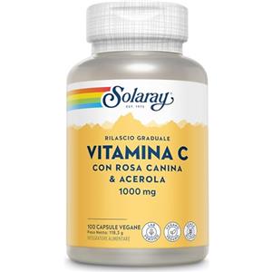 Solaray Vitamina C 1000 mg Rilascio Graduale - 100 Capsule Vegane | Con Acerola e Rosa Canina Naturali | Supporta Sistema Immunitario, Energia e Collagene | Testata in Laboratorio