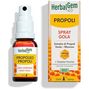 HerbalGem - Spray Gola Propoli BIO - Sollievo Naturale per Mal di Gola, Voce Rauca e Difese Immunitarie - Spray a Base di Propoli Biologica ad Ampio Spettro - 15ml