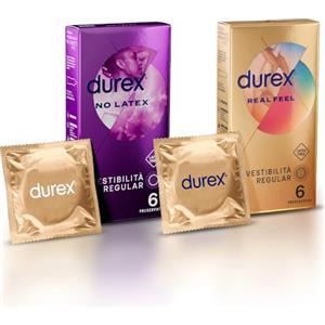 Durex Mix Preservativi, No latex Senza Lattice 6 unità + Real Feel 6 unità, 12 profilattici nominale 56 mm