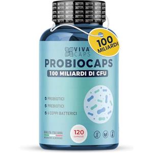 VIVACAPS Fermenti Lattici Probiotici per Intestino 120cps Formula Potente 25 Miliardi UFC per dose giornaliera, 6 Ceppi Lactobacillus Capsule Senza Glutine - Made in Italy