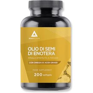 Bodyathlon Olio di enotera 200 perle- 1000mg di evening primrose oil spremuto a freddo 10% GLA- Per sintomi della menopausa, dolori mestruali e sindrome premestruale- Favorisce l'equilibrio ormonale- Bodyathlon