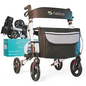 Helavo deambulatore per anziani pieghevole in alluminio con seduta schienale - freni rollator leggero 4 ruote - girello pieghevole per interni ed esterni supporto fino a 136 kg