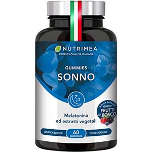 Plastimea Gummies Sonno | Melatonina, Passiflora, Escolzia e Melissa | Favorisce un Sonno Riparatore | Riduce il Tempo di Addormentamento | 60 Gummies Vegane | Gusto Frutti di Bosco