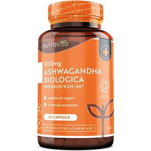 Nutravita Ashwagandha Bio 500mg - Integratore Vegano Naturale di Withania Somnifera (Ginseng Indiano) capsula- Rimedio Erboristico Ayurveda - Prodotto da Nutravita