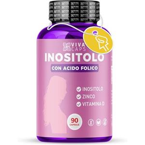 VIVACAPS Inositolo integratore 1200 mg con Acido Folico 400 mg 90Cps, Integratore di inositolo e acido folico per Ovaio Policistico e Supporto per l' equilibrio ormonale femminile - Made in italy