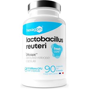 Hexagon Lactobacillus Reuteri 10 Miliardi UFC/Capsula - Cura Prolungata di +3 Mesi - Probiotici per Intestino - L-Reuteri - Fermenti Lattici Probiotici - Freshcare™ - 90 Capsule DRcaps™ - Hexagon