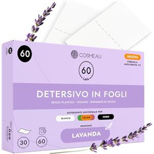 Cosmeau Detersivo Lavatrice Fogli - Lavanda - Fino 60 Lavaggi (30 Fogli) - Fogli Profumati Sostenibili per Bianchi, Colori e Neri - Senza Plastica & Perfetto come Detergente da Viaggio