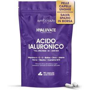 SYMBEAUTY HYALUVATE Integratore Capelli Donna con ACIDO IALURONICO PURO + BIOTINA [3 MESI] - Vitamine per Capelli, Pelle e Unghie | Zinco e Vitamina C, Vegan, 90 Capsule Acidoresistenti - STUDI CLINICI