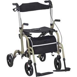 HOMCOM Deambulatore Sedia Rotelle 2 in 1 Pieghevole ad Altezza Regolabile, Rollator Deambulatore per Anziani e Disabili 4 Ruote, Carrello con Seduta, Freni Doppie e Borsa Portaoggetti, in Alluminio