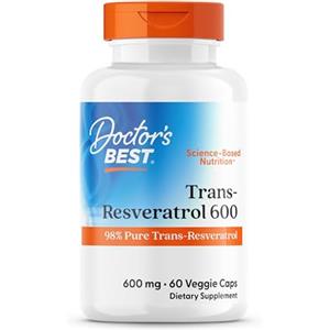 Doctor's Best, Trans-Resveratrol (Trans-Resveratrolo) Ad Alta Potenza, 600mg, 60 Capsule vegane, Testato in Laboratorio, Senza Glutine, Senza Soia, Vegetariano