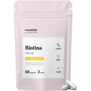 NOVOMA Biotina con Selenio e Zinco, Accelera la Crescita dei Capelli, Fornitura di 2 mesi, 60 Capsule Vegetali, Integratore Alimentare di Vitamina B8, Essentials by Novoma