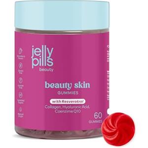 Jelly Pills Gommose con 500 mg di Collagene, Resveratrolo, Acido Ialuronico, Coenzima Q10 e Vit. C - 60 Gommose Gusto Fragola - Senza Zuccheri Aggiunti - Pelle Tonica e Luminosa