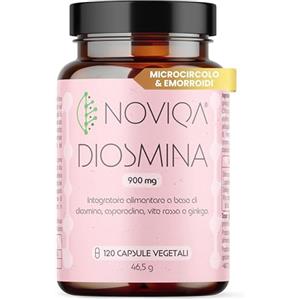 NOVIQA Diosmina Esperidina Alto Dosaggio 900mg + 100mg 120 cps Integratori per Vene Varicose Capillari e Microcircolo con Vite Rossa e Ginkgo, Circolazione Gambe e Drenante Gambe Gonfie e Pesanti, Vegan