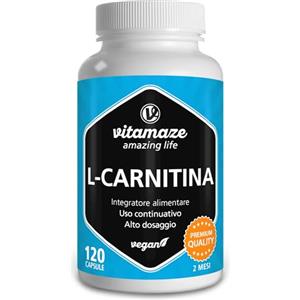 Vitamaze - amazing life L Carnitina 1000 mg ad Alto Dosaggio di L Carnitina Brucia Grassi Potente Pura al Giorno, 120 Capsule Vegan per 2 Mesi, Integratore Naturale senza Additivi. Qualitá Tedesca, Vitamaze®