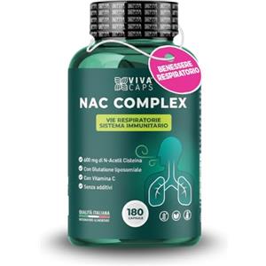 VIVACAPS Nac 600mg per dose giornaliera 180cps 1 al giorno per 6 mesi, Nac n-acetil-cisteina con glutatione e Vitamina c, supporta lo stress ossidativo e il benessere delle vie respiratorie - Made in italy