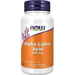 Now Foods, Alpha-Lipoic Acid (Acido Alfa-Lipoico), 100 mg, con Vitamina C ed E, 60 Capsule vegane, Testato in Laboratorio, Senza Glutine, Senza Soia, Non OGM