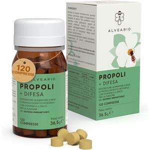 ALVEARIO Propoli + Vitamina D e Zinco | Rafforza Difese immunitarie 120 compresse adulti e bambini | Protegge dal Mal di Gola, Allevia la Stanchezza Fisica e Mentale