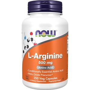 Now Foods L-arginina, 500mg, 250 capsule vegane, aminoacidi, Testato in Laboratorio, Senza Glutine, Senza Soia, non OGM