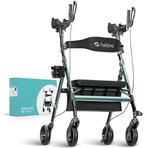 Helavo Deambulatore Antibrachiale Bariatrico per Anziani con Ruote 8" Antiforatura - Deambulatore Alto con Seduta Larga Pieghevole, Rollator Extra Large con Appoggio Avambracci, Portata 226 kg H1360
