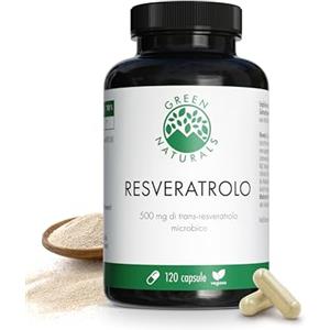 GREEN NATURALS Trans Resveratrolo 500 mg - 120 capsule - Purezza: >98% Trans-Resveratrolo - Prodotto in Germania - 100% vegano e senza additivi - Scorta per 4 mesi - Green Naturals®