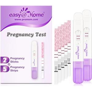 Easy@Home Test di Gravidanza Precoce 10mIU/mL: Alta Precisione, Risultati Affidabili e Veloci, Integrazione con l'APP Premom, 7 test (2 Sticks & 5 Strisce)