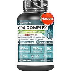 Vitastrong. GDA Integratore Vitastrong, Lipid Complex con Berberina BerbSIMΒΙΩ 250mg, Myo-Inositolo 1000mg, Acido Alfa Lipoico, Estratti Vegetali e Cromo, per Livelli Normali di Glucosio nel Sangue, Senza Glutine