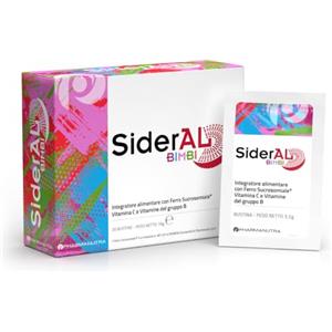 Pharmanutra SiderAL Bimbi integratore alimentare a base di ferro Sucrosomiale® (9 mg), Vitamina C, B, B12 Sucrosomiale® e Acido Folico, No gusto metallico, No Glutine, Alta tollerabilità, 20 bustine, Pharmanutra