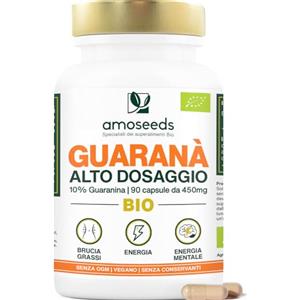 Amoseeds Guaranà BIO Extra Forte, 5400mg al giorno | 10% Caffeina Naturale | 90 capsule | Equilibrio del peso, Energia, Concentrazione | Qualità Superiore