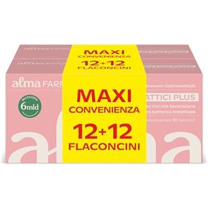 Alma Farmacie Fermenti Lattici Plus Bipack 24 flaconi Maxi Convenienza Alma Farmacie, per il Benessere Intestinale, 6 mld Probiotici Multiceppo per l'Equilibrio della Flora Batterica, con Fermenti Lattici Vivi