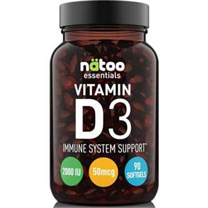 NÄTOO Vitamina D3 2000IU 90 Softgel (3 Mesi di Integrazione) - Vitamina D 2000 UI ad Alto Dosaggio - Integratore Vitamina D che promuove il supporto Sistema Immunitario, Ossa e Denti - Vegan