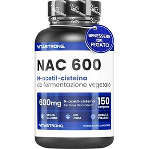 Vitastrong. NAC N-Acetil-Cisteina 600mg da Fermentazione Vegetale, Precursore del Glutatione, NAC Integratore da 150 Compresse Vegan Acetilcisteina 600 mg (1 al Giorno per 5 Mesi), Qualità Premium Vitastrong