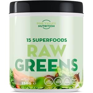Pine Valley Nutrition Raw Greens - Superfood Naturale con 15 Ingredienti Verdi Premium - Polvere Super Greens Vegana con Spirulina, Tè Verde, Zenzero, Proteine Pisello - 250g, 50 Porzioni